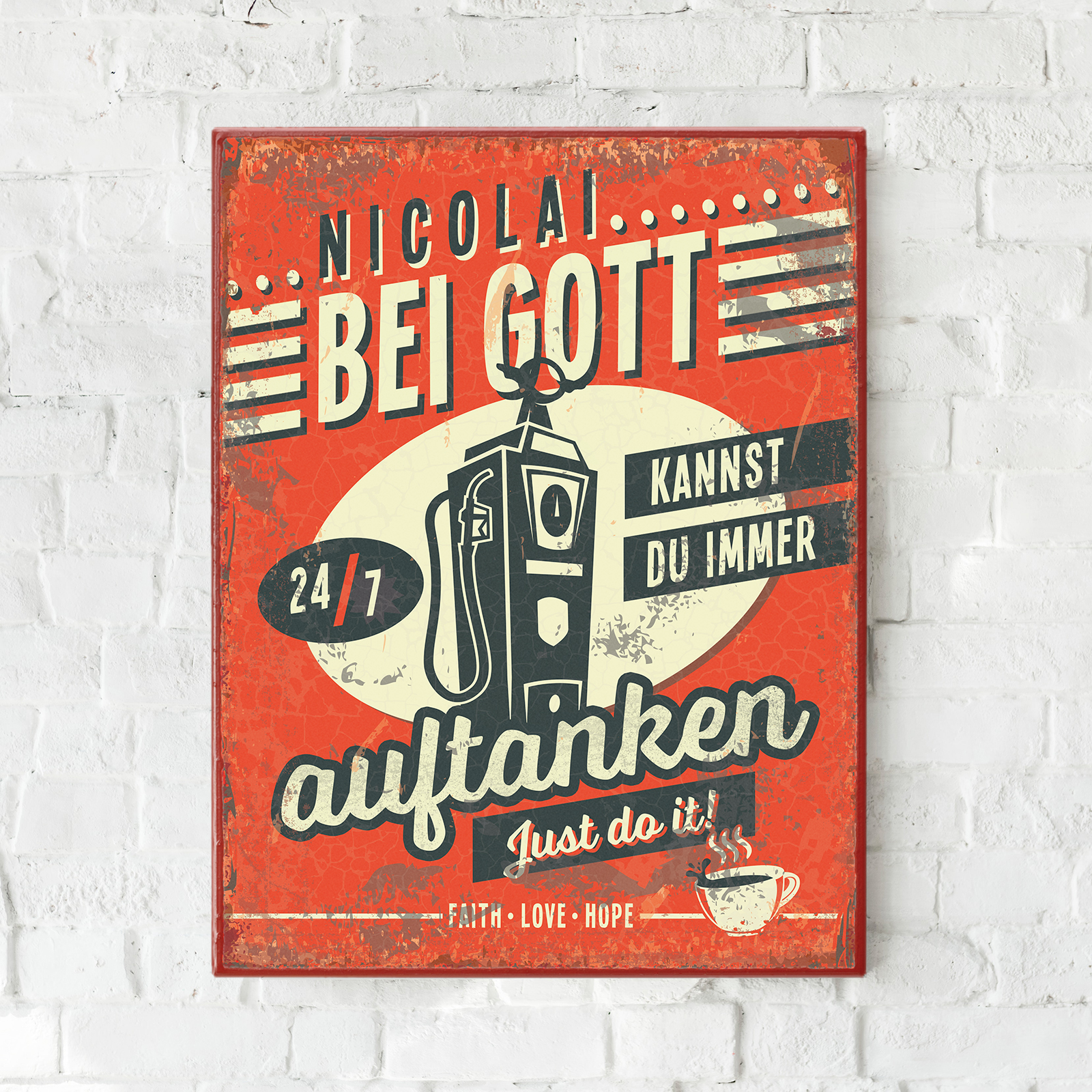 Persönliches Metallschild groß - Bei Gott auftanken