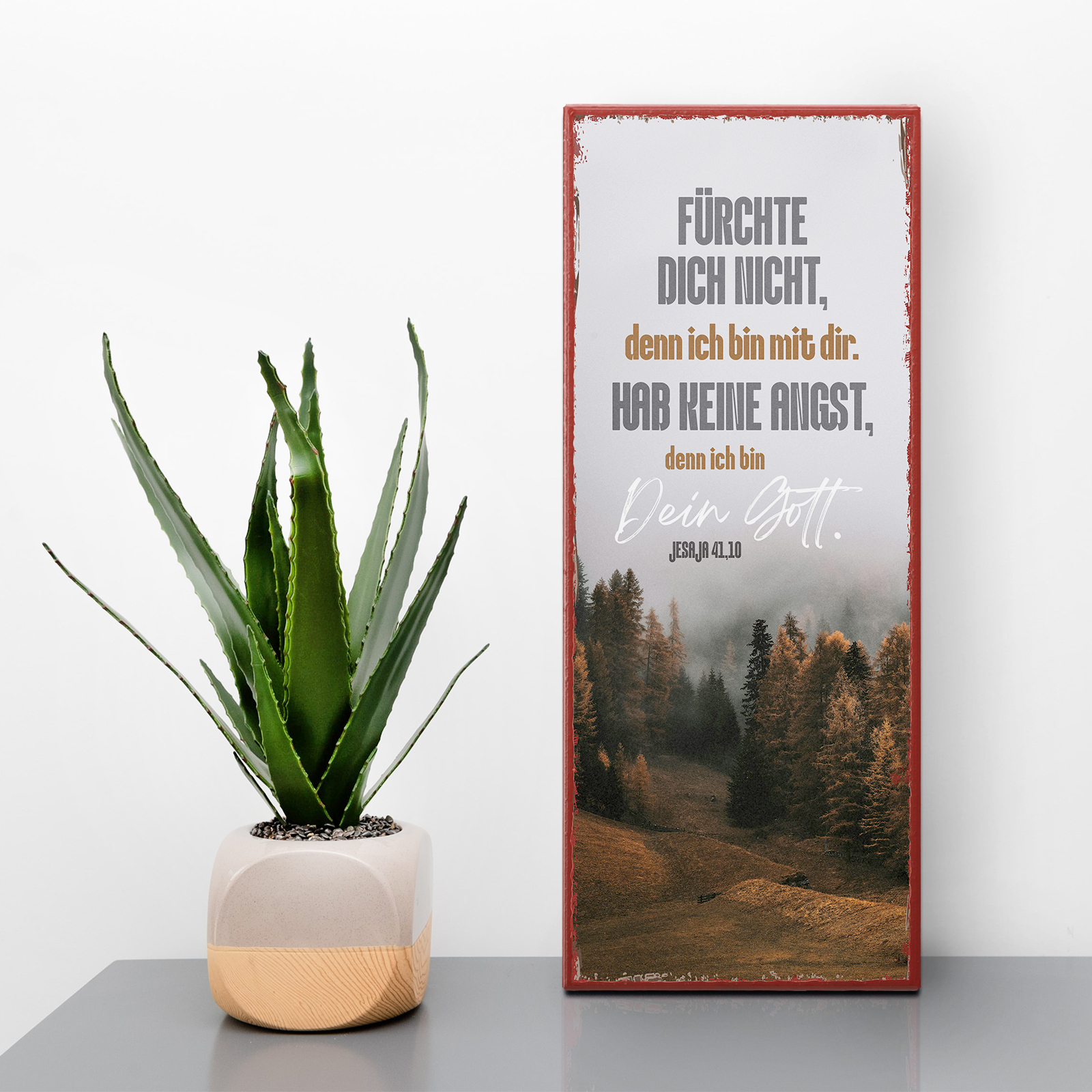 Metallschild lang - Jahreslosung 2027 - Fürchte dich nicht - Wald im Nebel