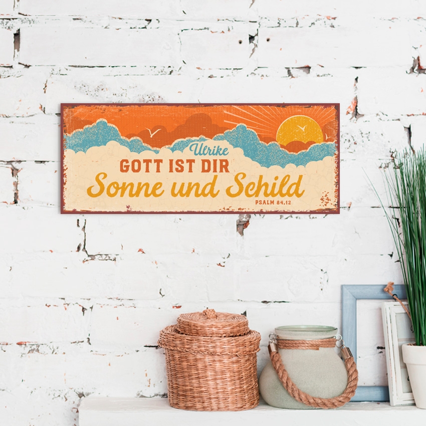 Persönliches Metallschild lang - Sonne und Schild Persönliches Metallschild lang - Sonne und Schild
