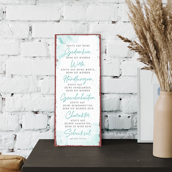 Metallschild lang - Achte auf deine Gedanken 2 Metallschild lang - Achte auf deine Gedanken 2