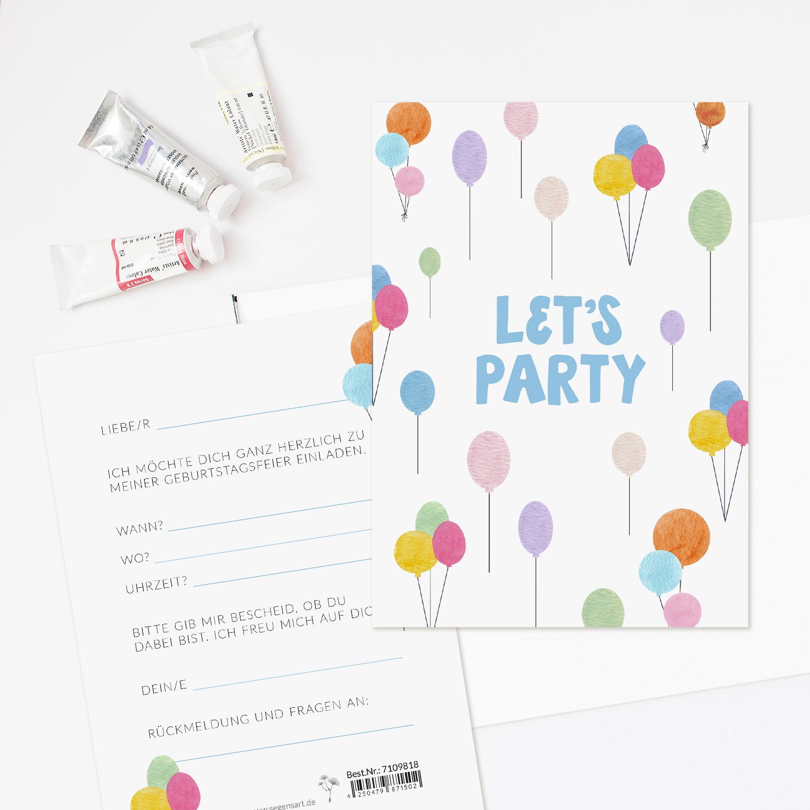 Einladung Postkarte Geburtstag – Luftballons