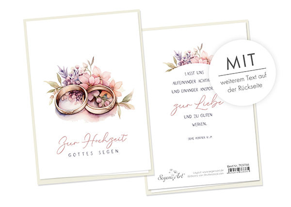 Faltkarte - Zur Hochzeit Gottes Segen (Ringe Aquarell)