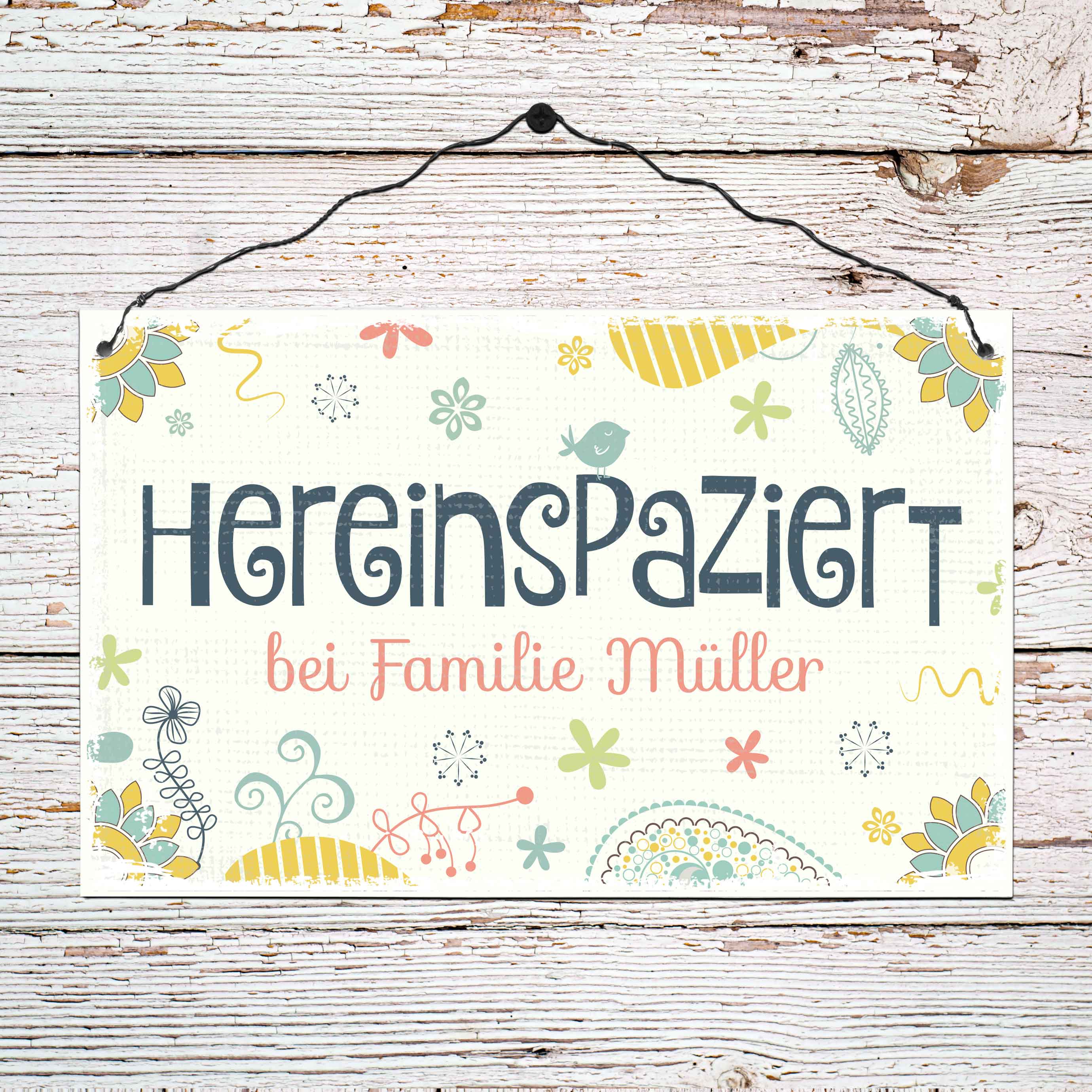 Persönliches Holzschild groß - Hereinspaziert Persönliches Holzschild groß - Hereinspaziert