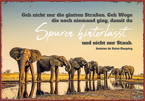 Metallschild klein - Spuren hinterlässt (Elefanten)