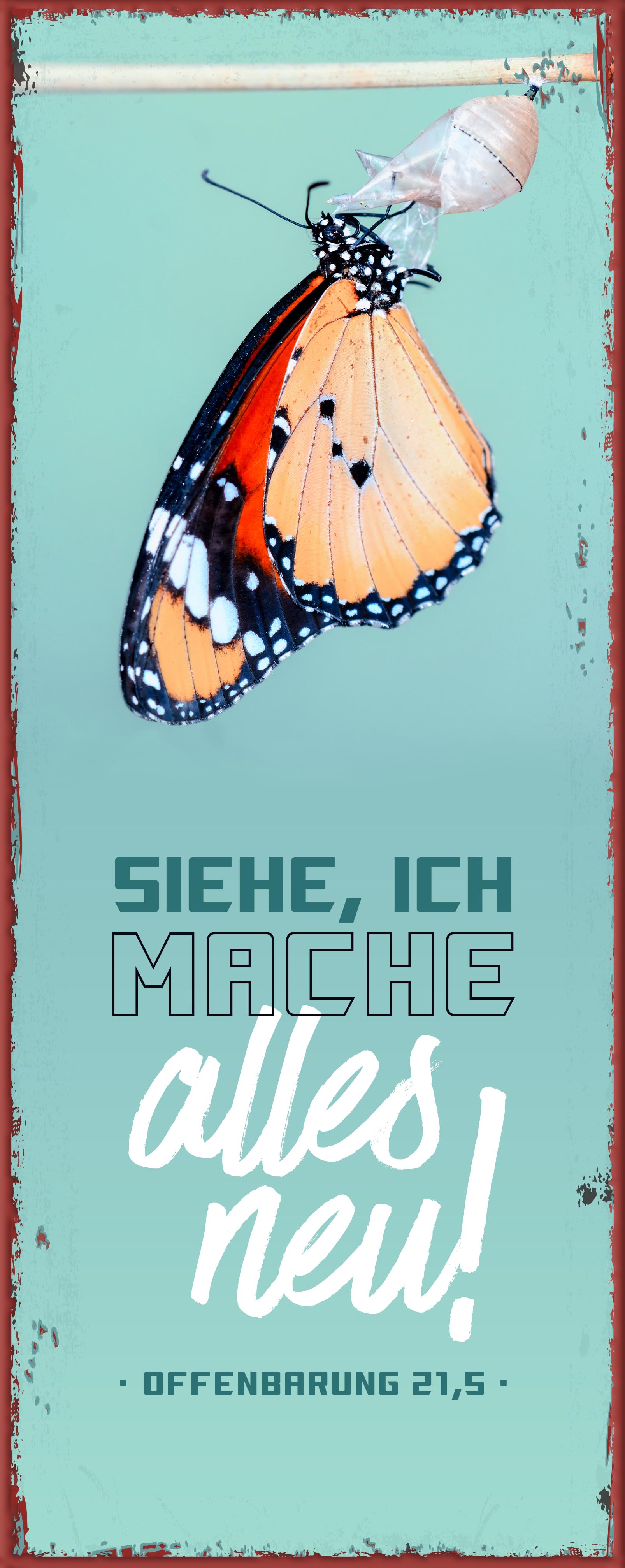 Metallschild lang - Jahreslosung 2026 - Schmetterling Metallschild lang - Jahreslosung 2026 - Schmetterling