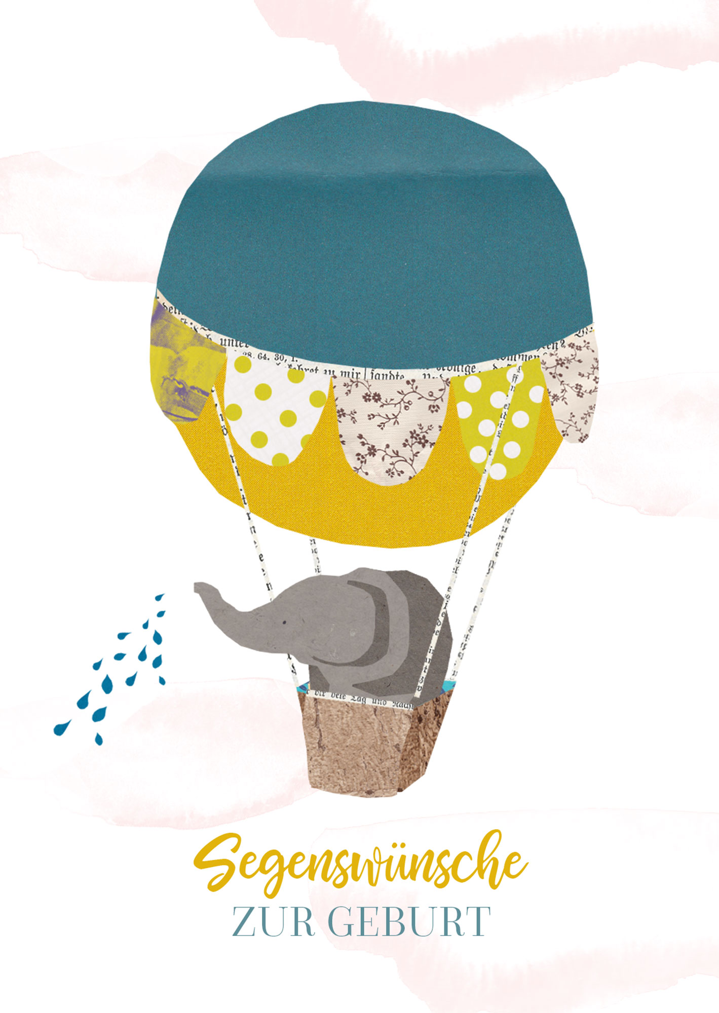 Doppelkarte Collage – Segenswünsche zur Geburt (Elefant) Faltkarte Naturpapier - Segenswünsche zur Geburt (Elefant)