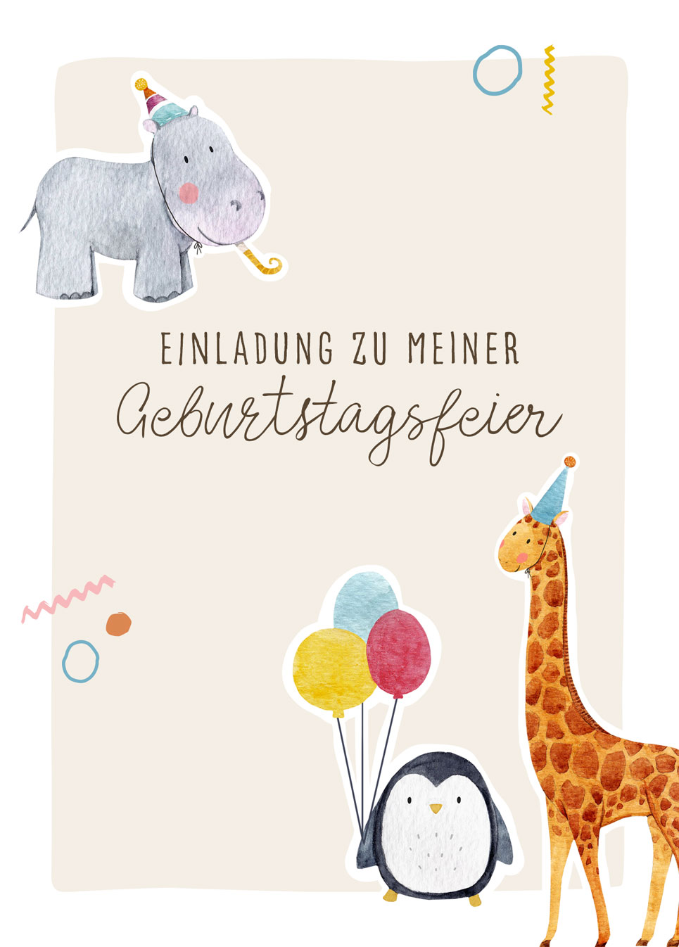 Einladungskarten Kindergeburtstag – Niedliche Tiere