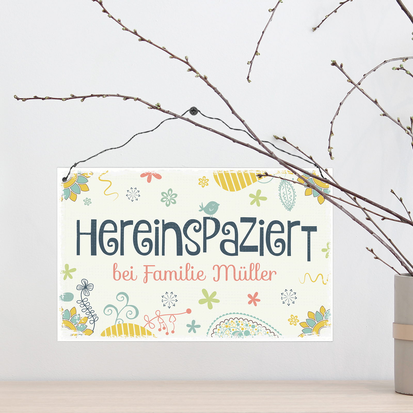 Persönliches Holzschild groß - Hereinspaziert