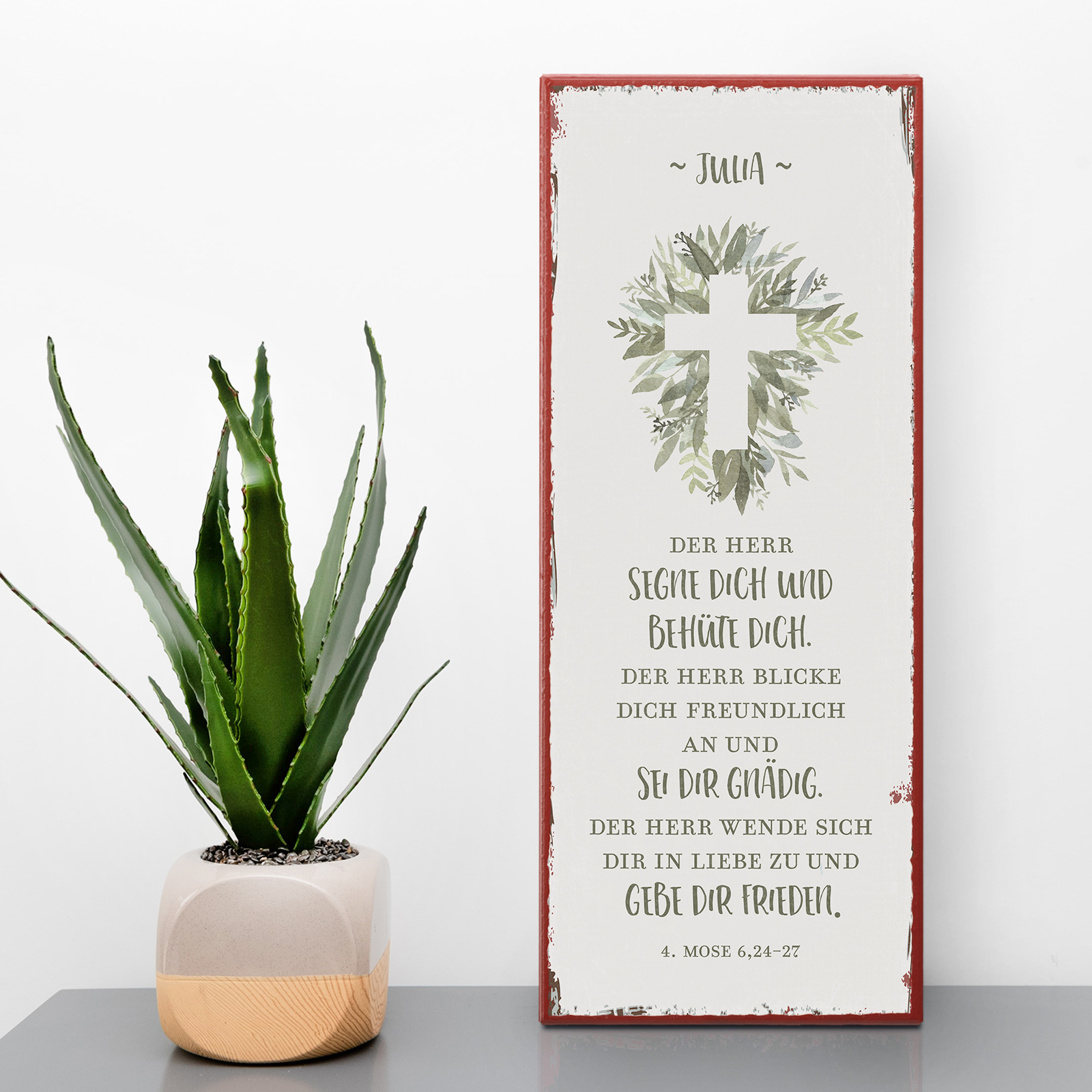 Persönliches Metallschild lang - Der Herr segne dich (Kreuz, aquarell)