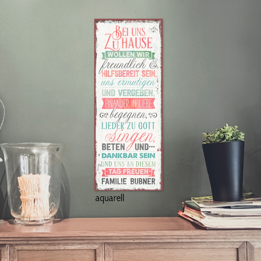 Persönliches Metallschild lang - Bei uns zu Hause Persönliches Metallschild lang - Bei uns zu Hause