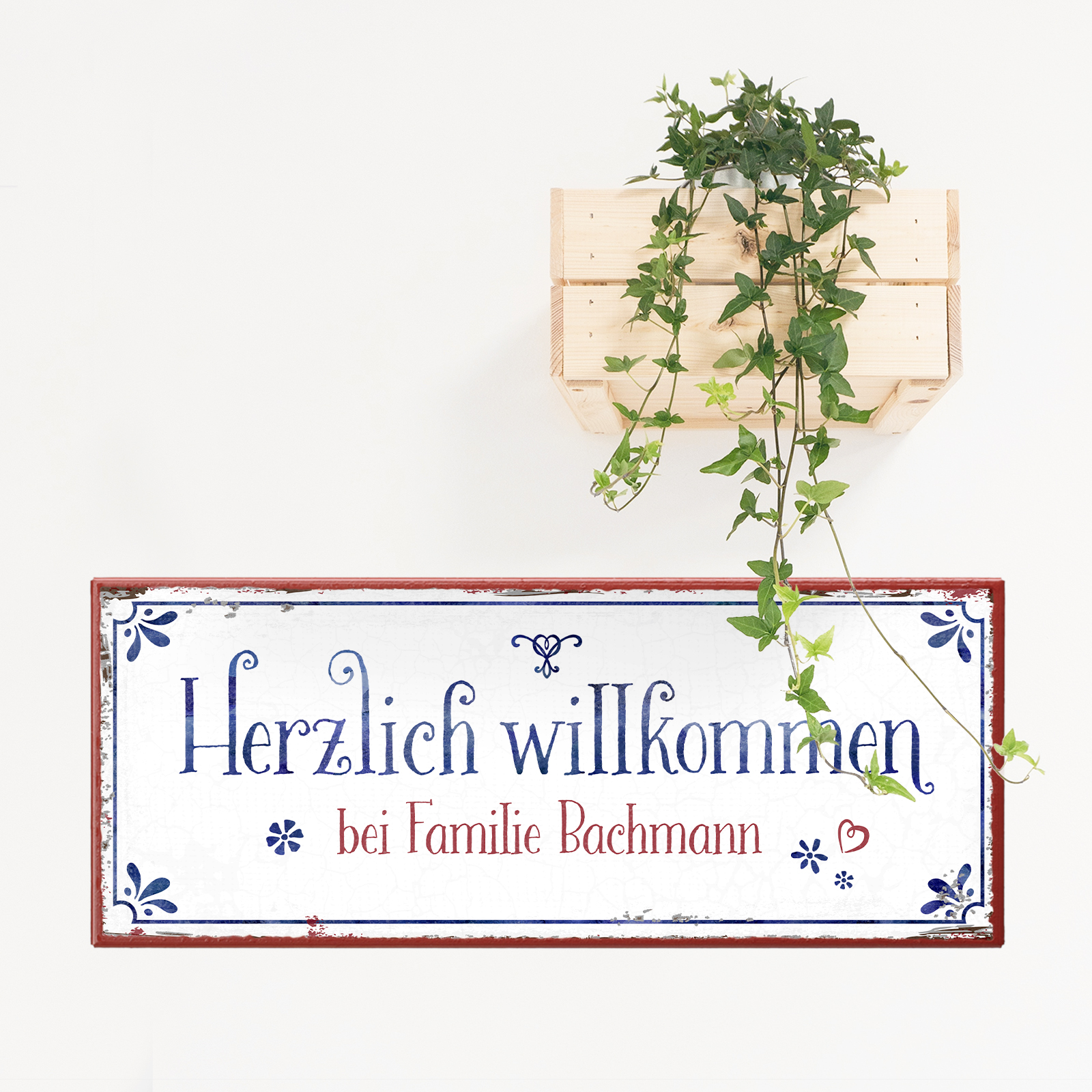 Persönliches Metallschild lang - Herzlich willkommen