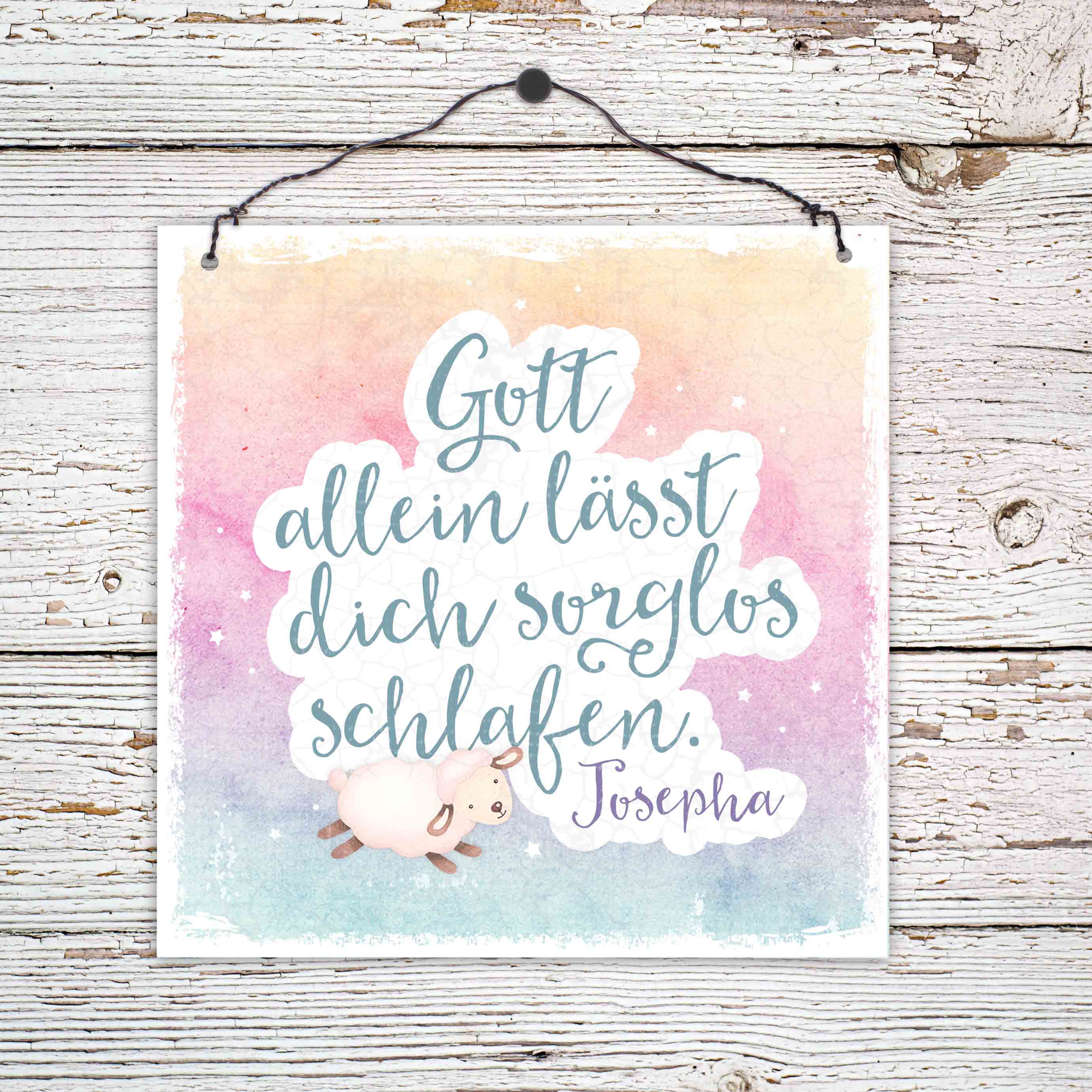 Persönliches Holzschild klein - Sorglos schlafen Persönliches Holzschild klein - Sorglos schlafen