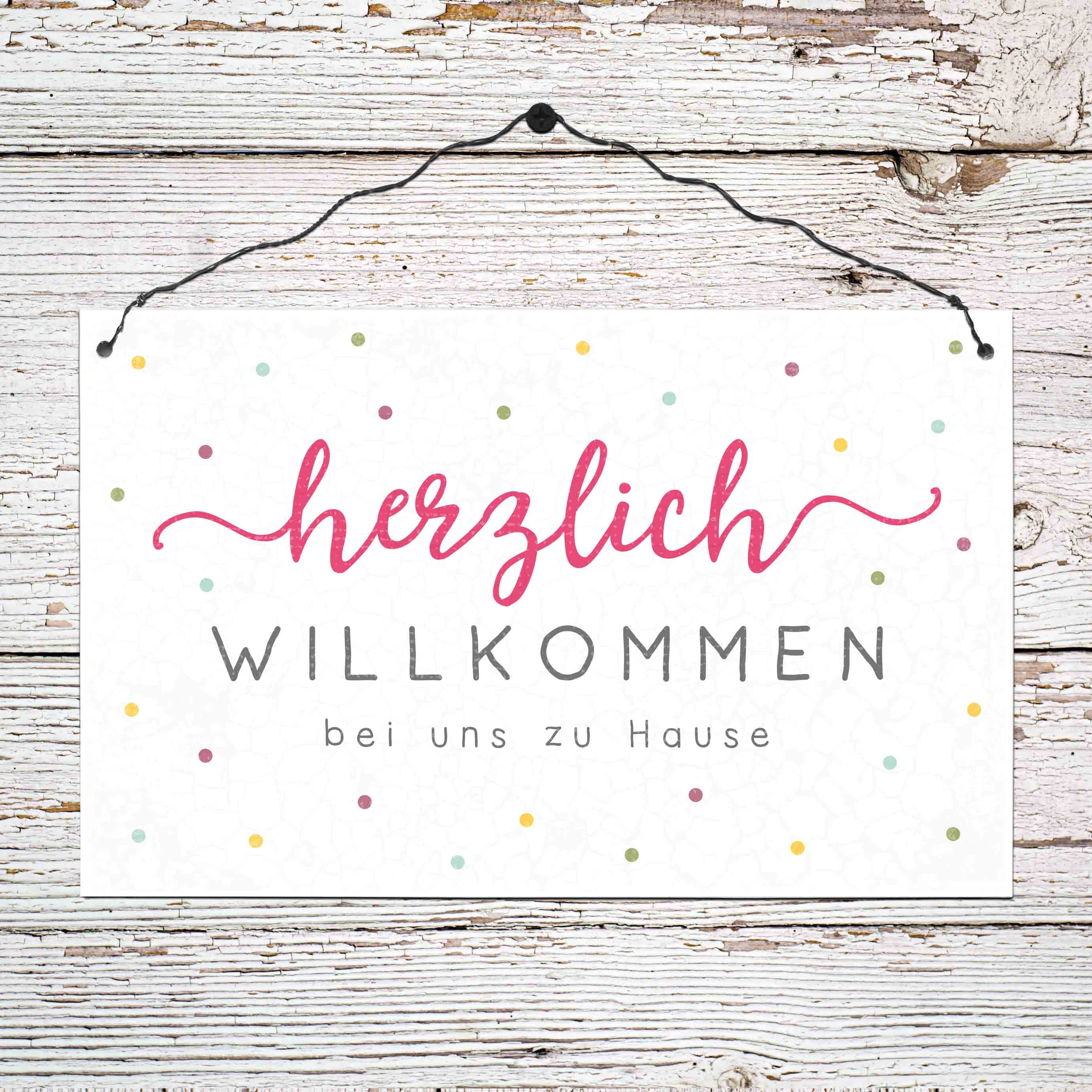 Holzschild groß - Herzlich willkommen (Punkte) Holzschild groß - Herzlich willkommen (Punkte)