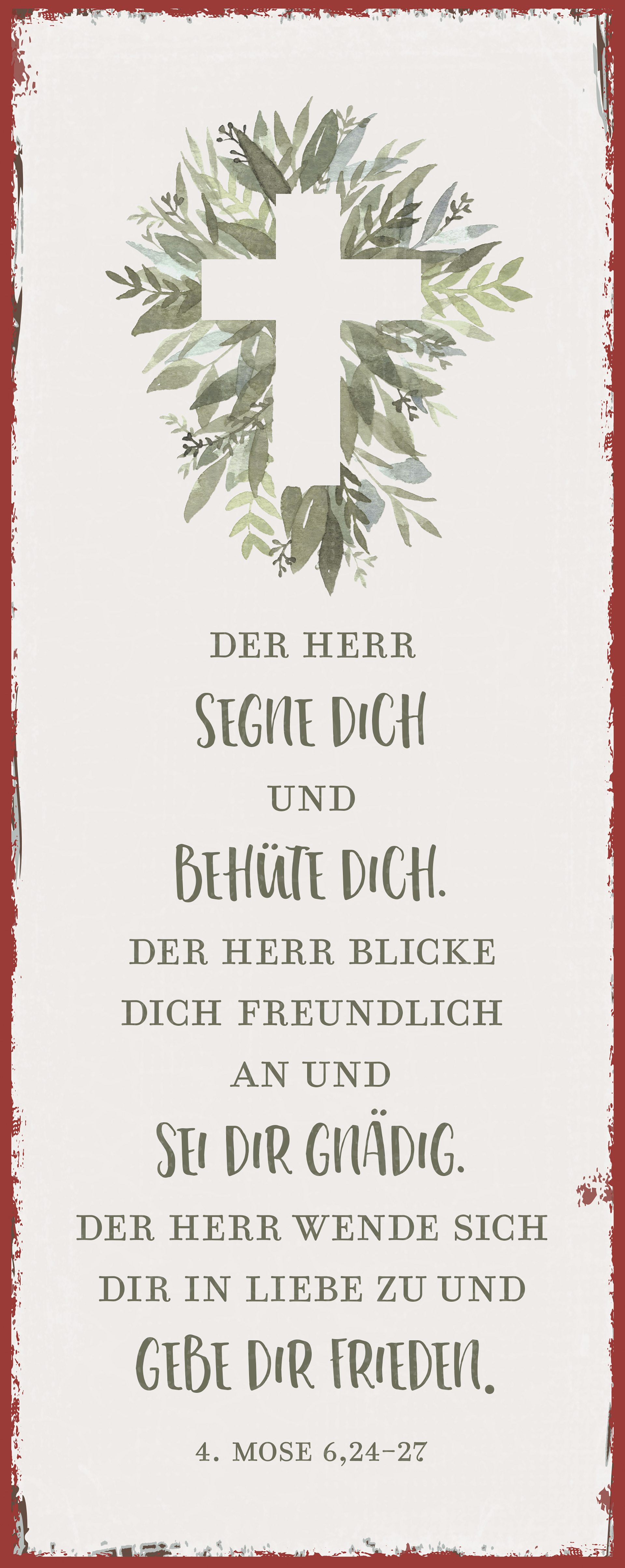 Metallschild lang - Der Herr segne dich (Kreuz, aquarell)