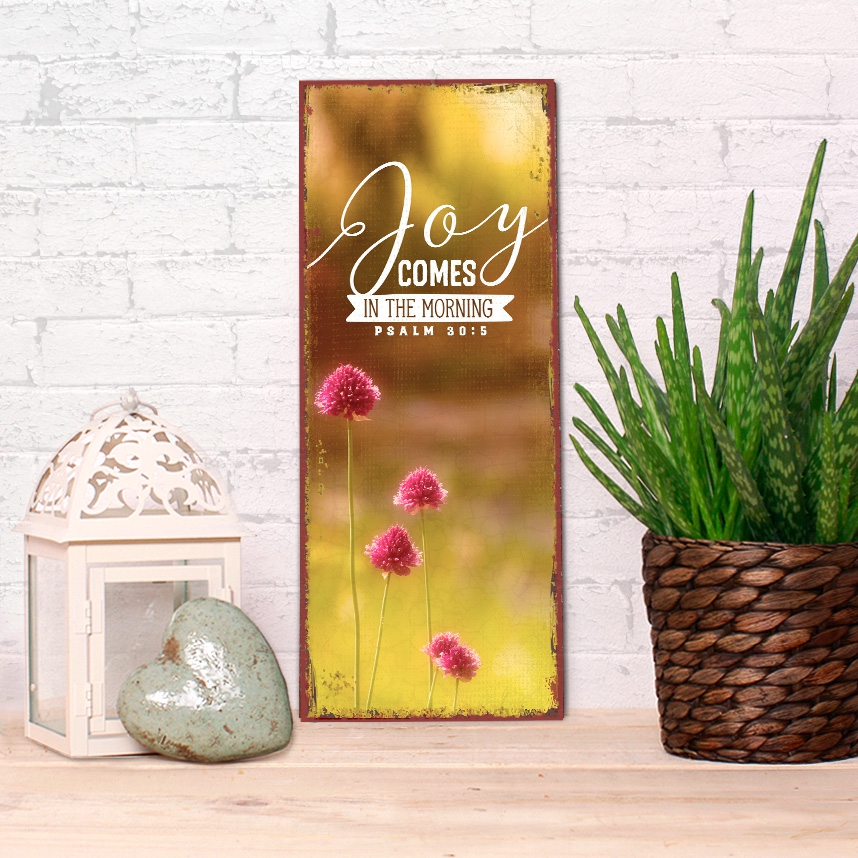 Metallschild lang - Joy comes Metallschild lang - Joy comes