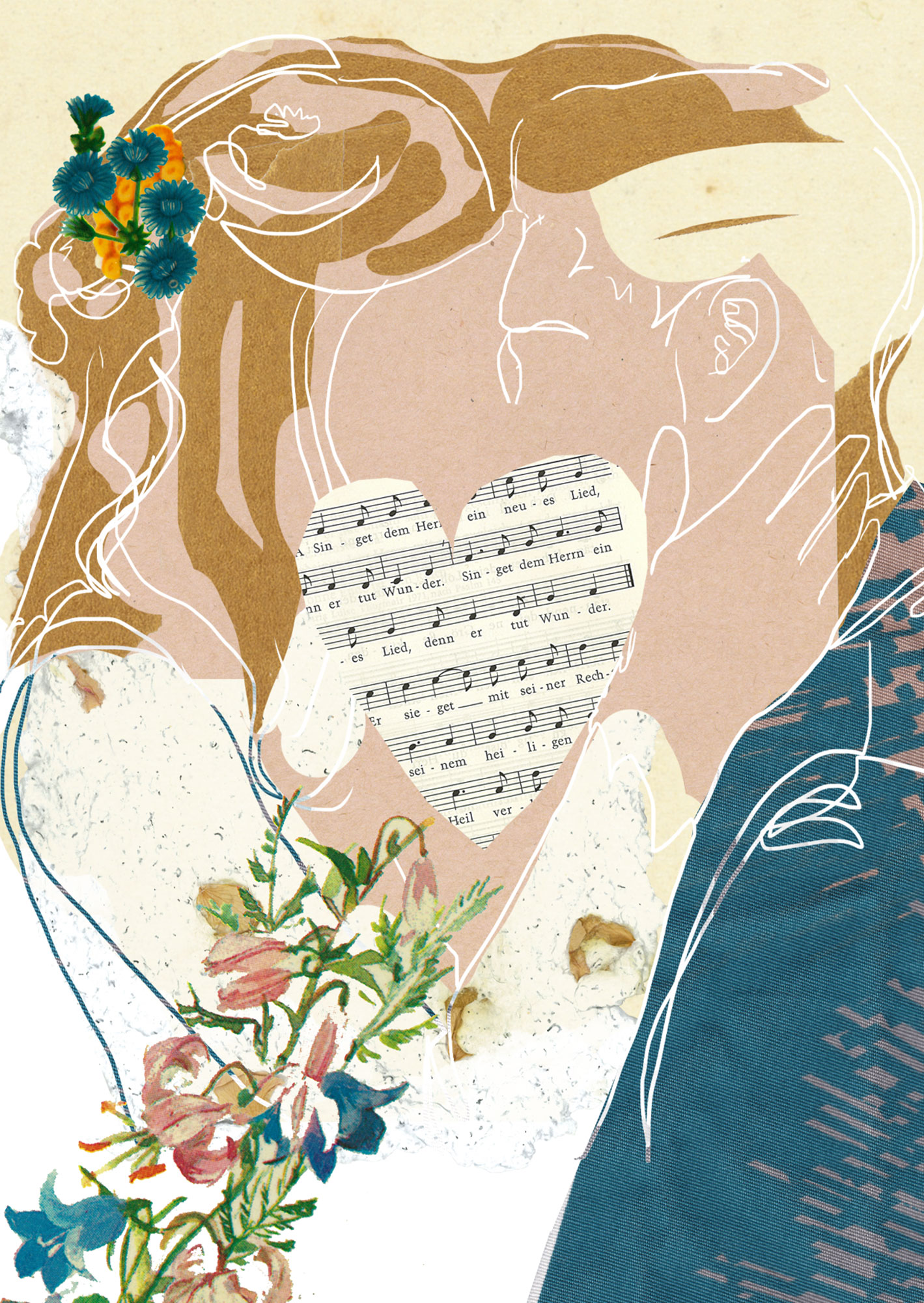 Doppelkarte Collage – Hochzeitspaar (Mit Gutem überschütten) – Hochzeit Faltkarte Naturpapier - Hochzeitspaar (Mit Gutem überschütten) – Hochzeit