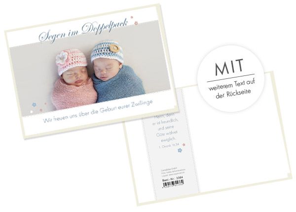 Christliche Karte zur Geburt Zwillinge Mädchen und Junge Segen im Doppelpack