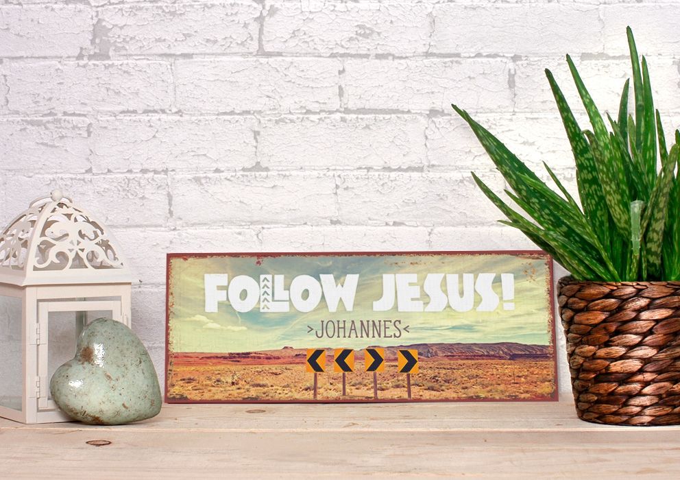 Persönliches Metallschild lang - Follow Jesus