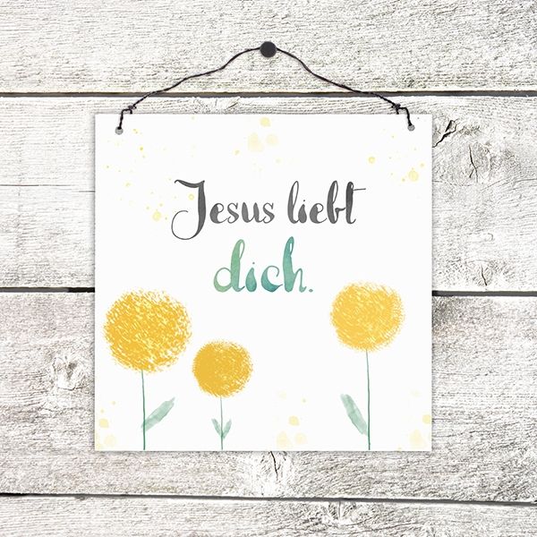 Holzschild klein - Jesus liebt dich (Blumen)